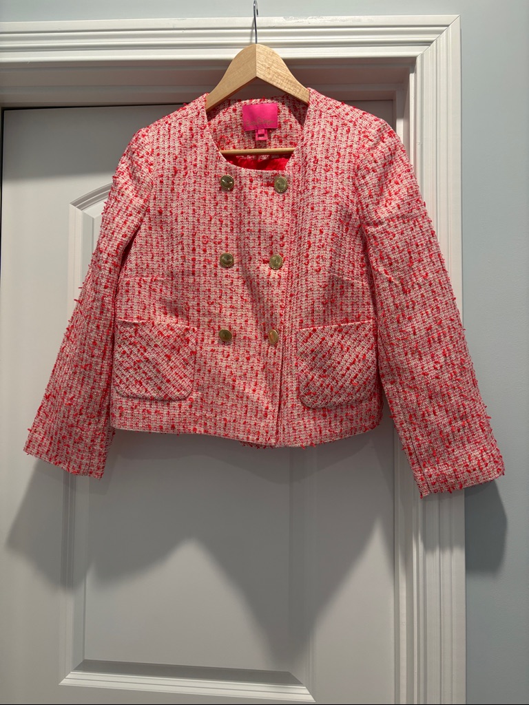 Lilly Pulitzer Red And White Tweed Boucl Jacket